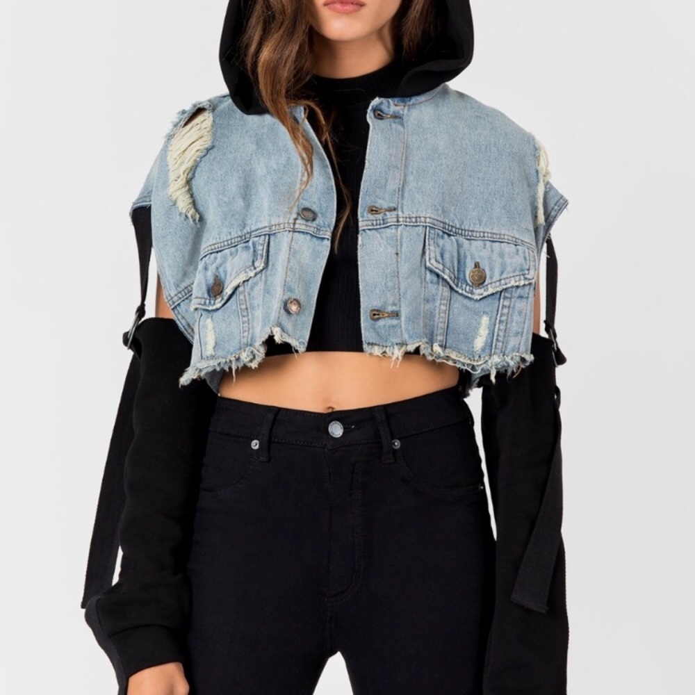 CARMAR NICHOLAS CROPPED SWEATSHIRT DENIM JACKET - Picture 4 of 8